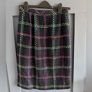 Vintage wool tweed pencil skirt (navy, pink, green, metallic, yellow colors! (S)